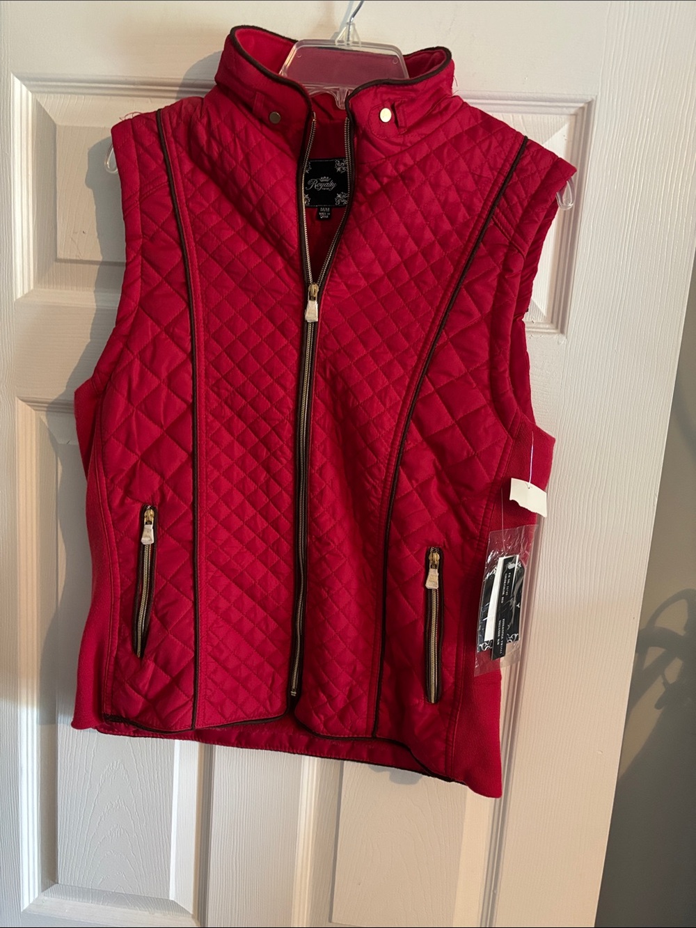 New Quilted Red Vest with Gold Zippers